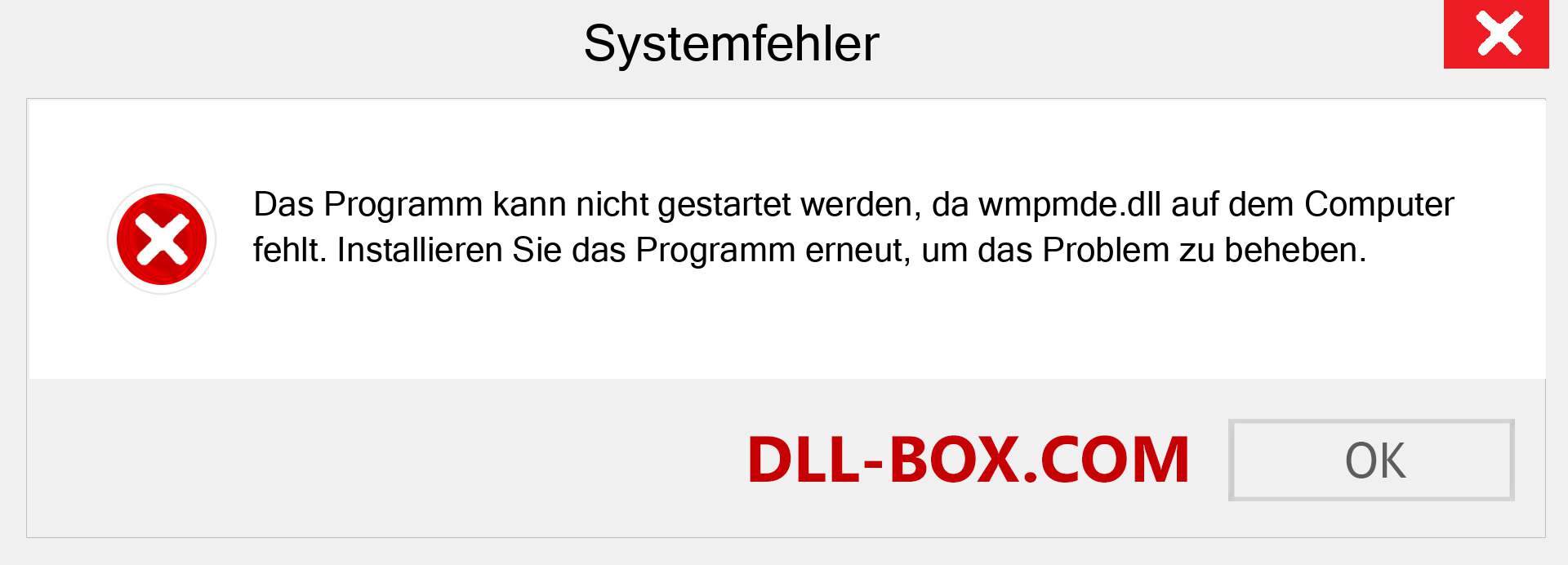 wmpmde.dll-Datei fehlt?. Download für Windows 7, 8, 10 - Fix wmpmde dll Missing Error unter Windows, Fotos, Bildern